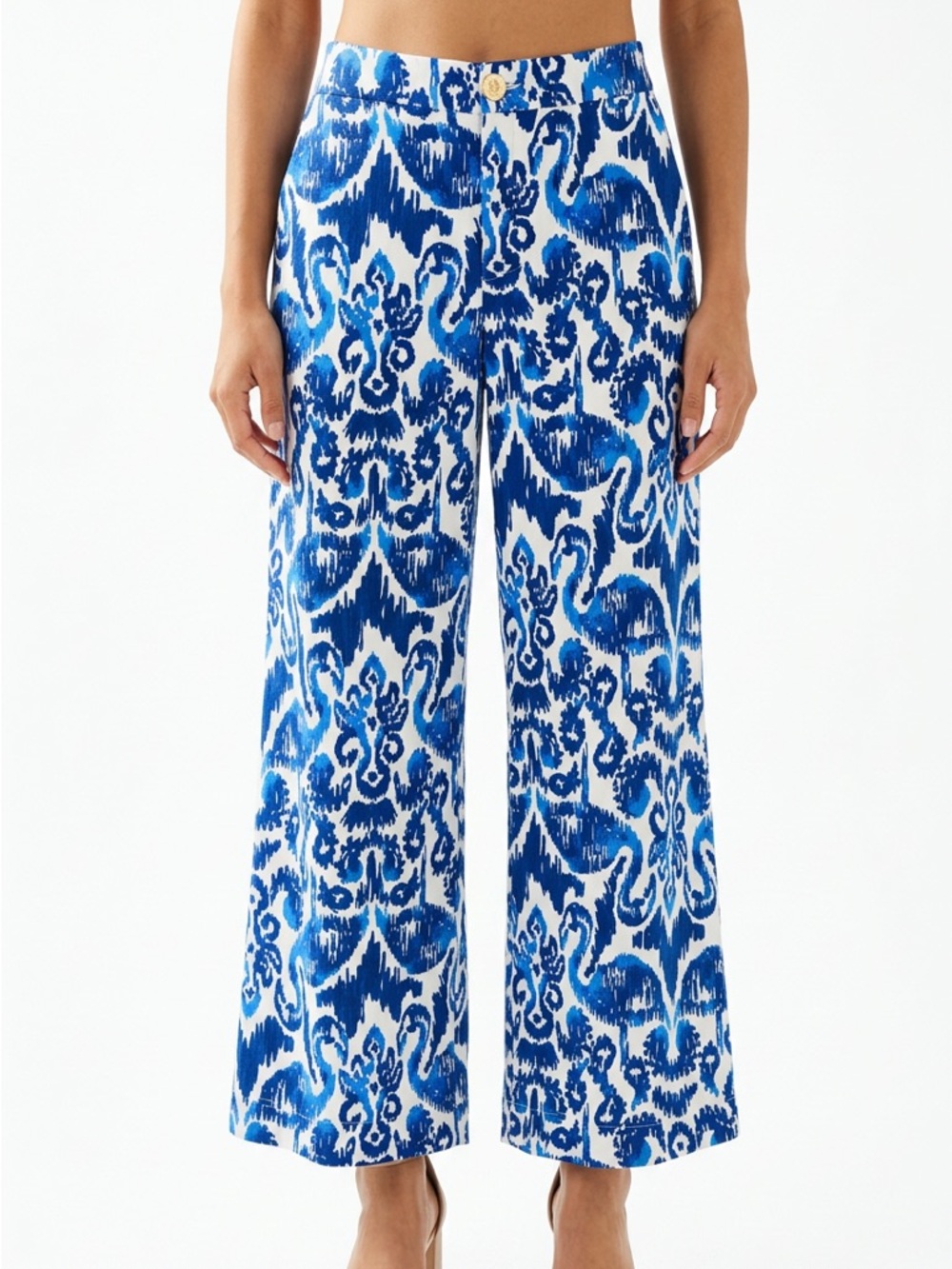 Lilly Pulitzer White and Blue cropped Ikat-Print  Pants